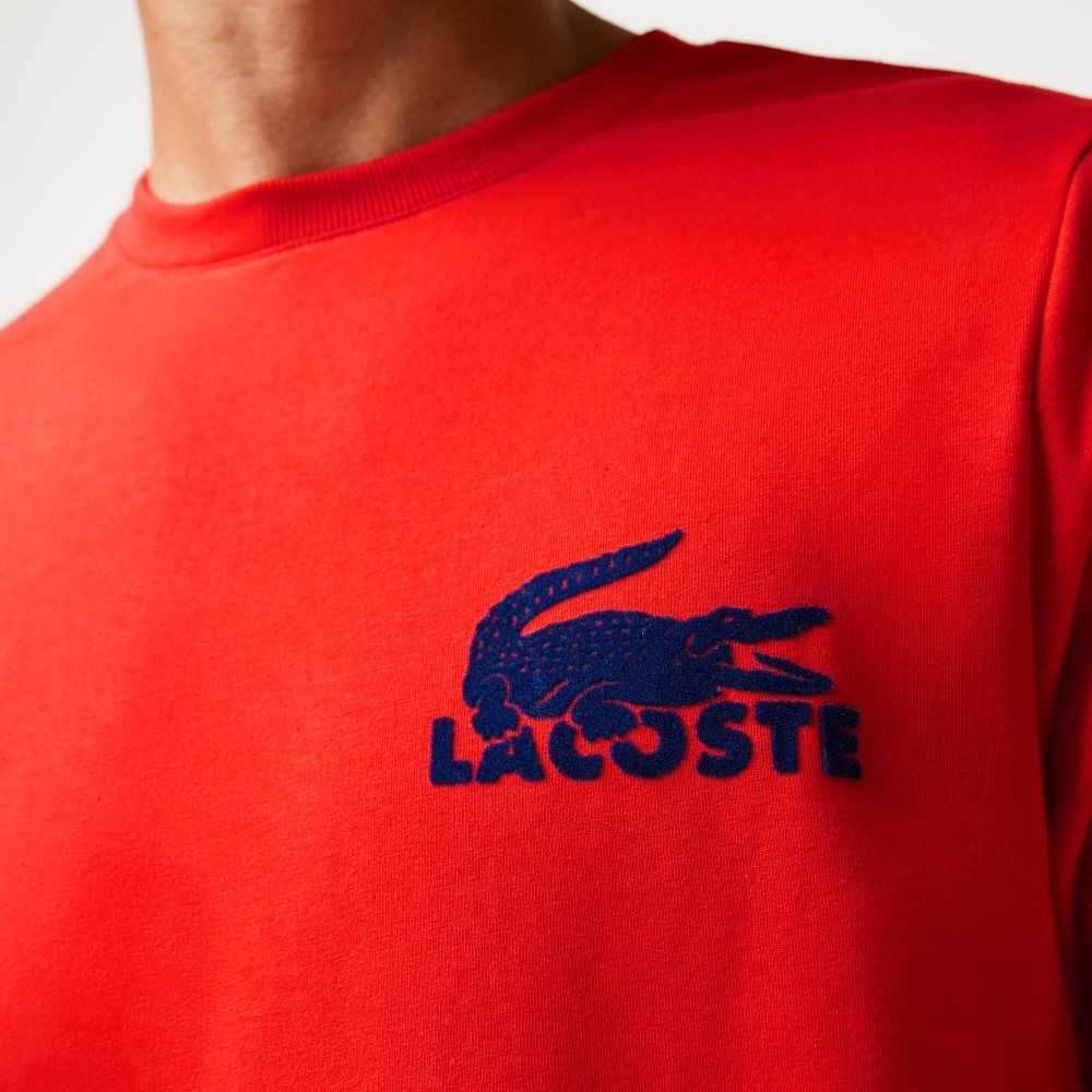 Lacoste Bomull Fleece Lounge Sweatshirt Rød Marineblå Blå | 9732-TPDAY