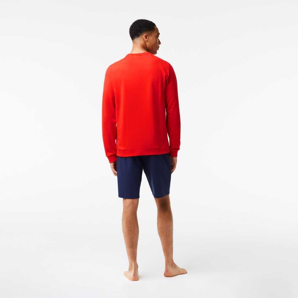 Lacoste Bomull Fleece Lounge Sweatshirt Rød Marineblå Blå | 9732-TPDAY