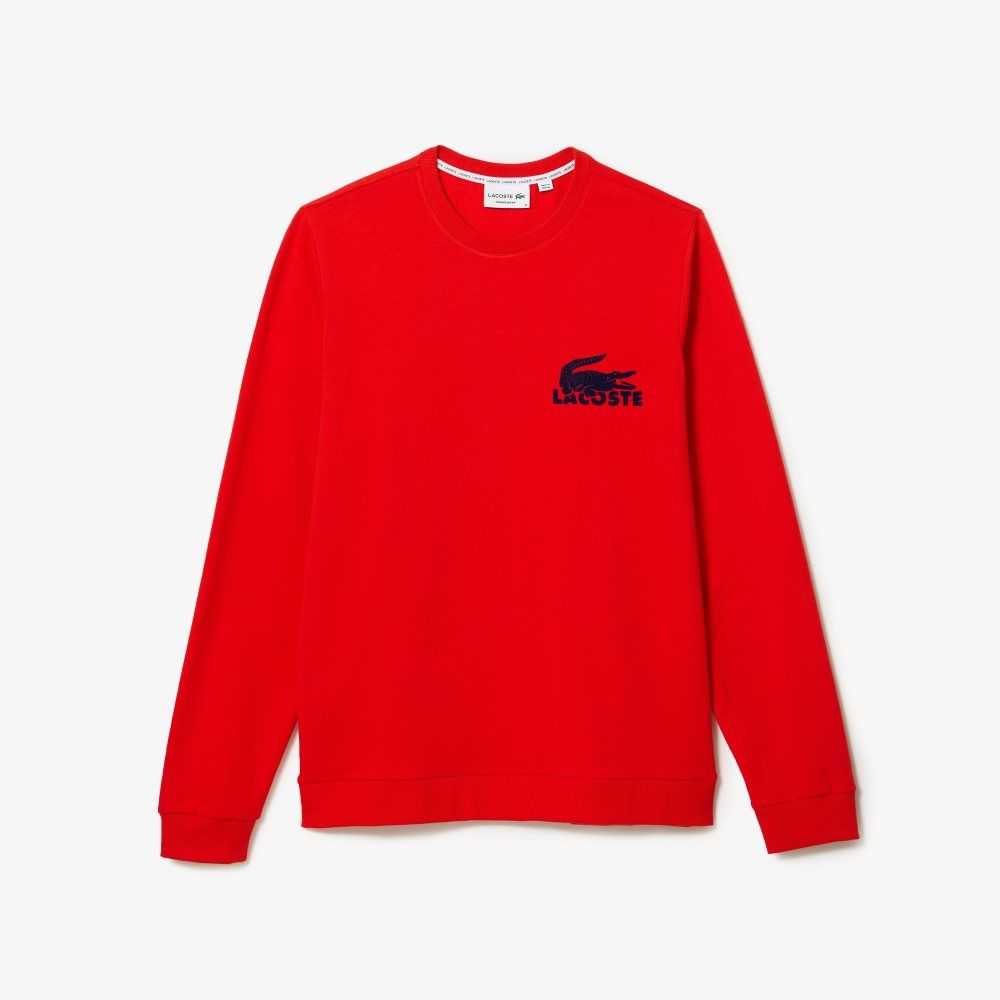 Lacoste Bomull Fleece Lounge Sweatshirt Rød Marineblå Blå | 9732-TPDAY