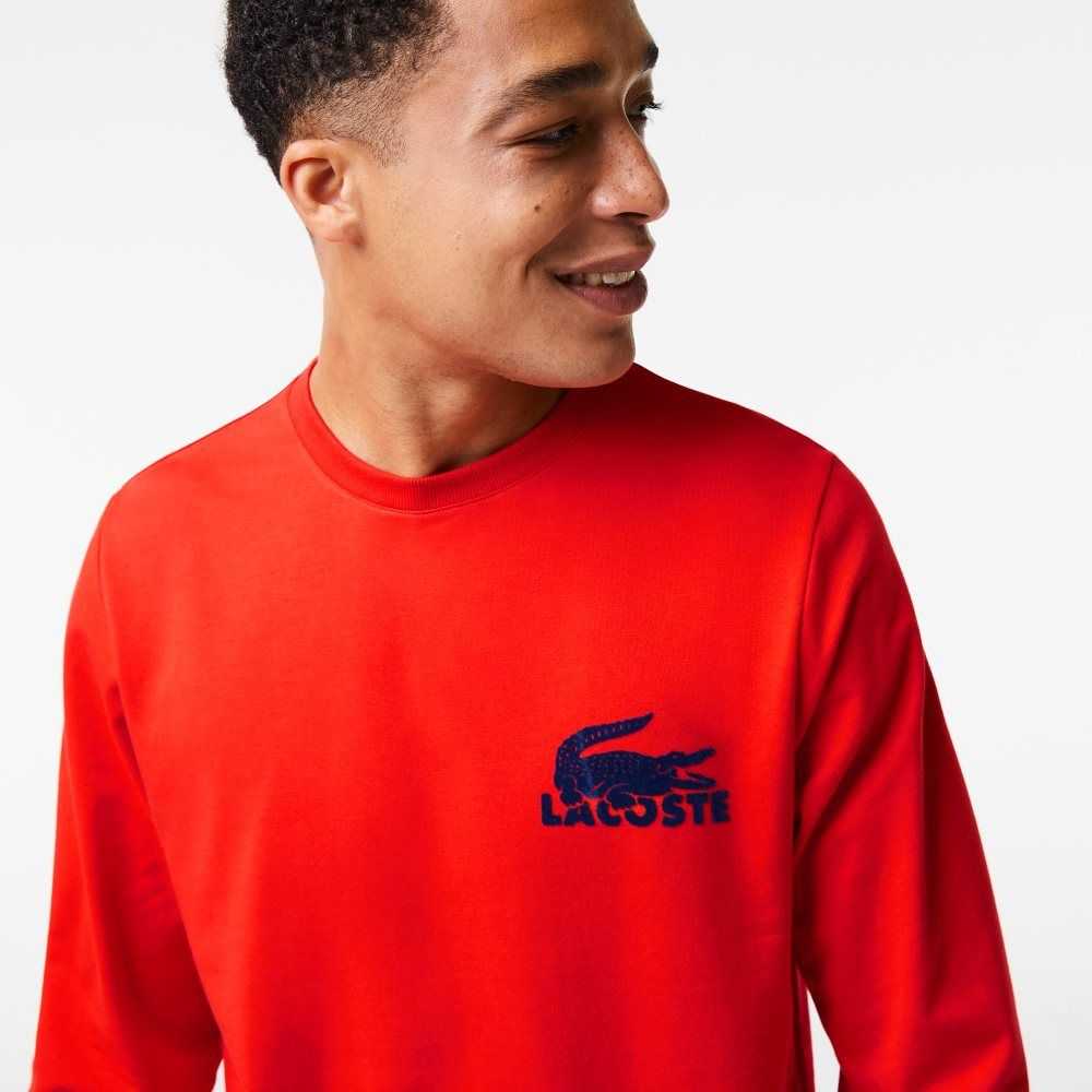 Lacoste Bomull Fleece Lounge Sweatshirt Rød Marineblå Blå | 9732-TPDAY