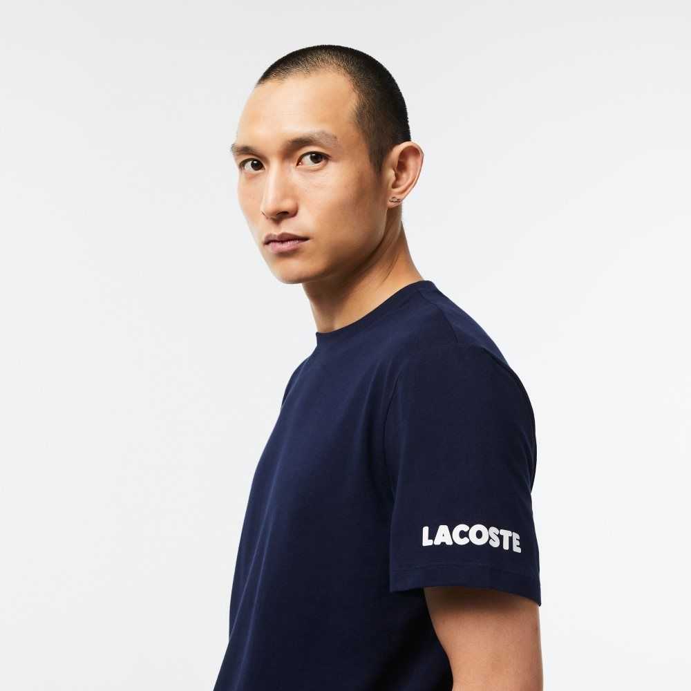 Lacoste Bomull Jersey Contrast Print T-Shirt Marineblå Blå Hvite | 3742-SHMWR