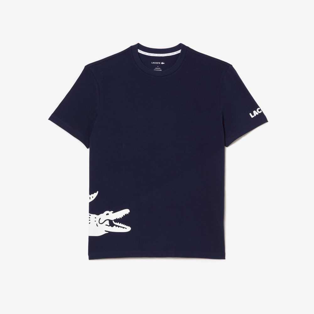 Lacoste Bomull Jersey Contrast Print T-Shirt Marineblå Blå Hvite | 3742-SHMWR