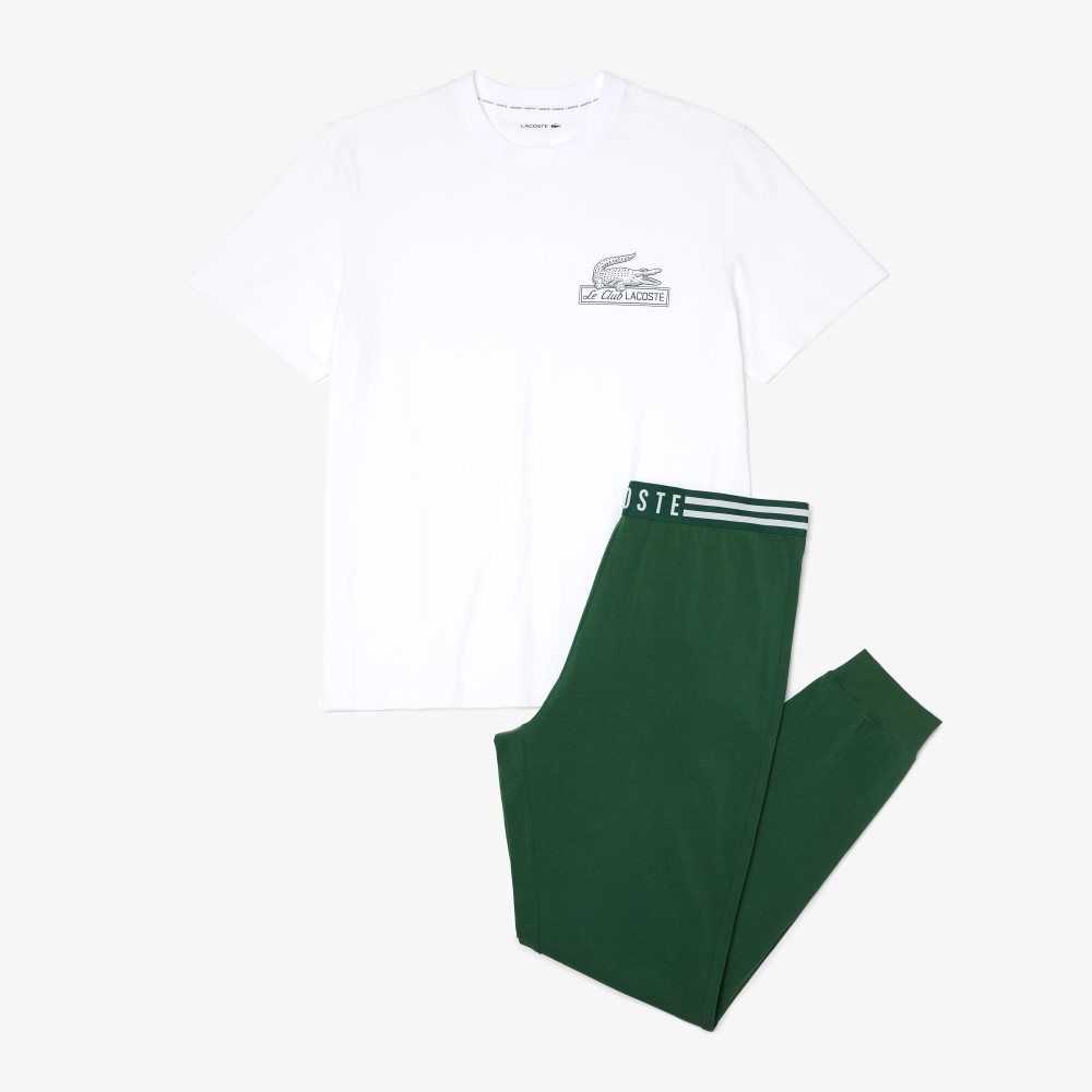 Lacoste Bomull Jersey Pajama Set Hvite Grønn | 8350-JHOXW