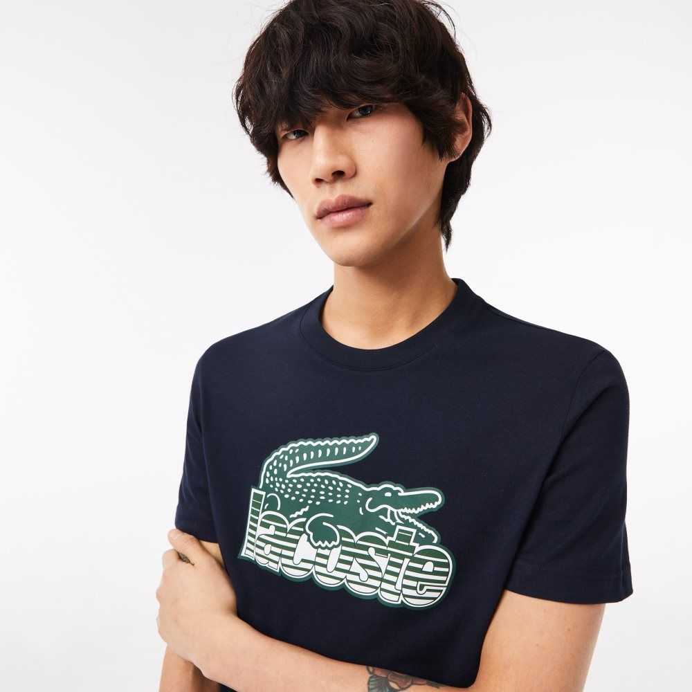 Lacoste Bomull Jersey Print T-Shirt Marineblå Blå | 1609-ACUKD