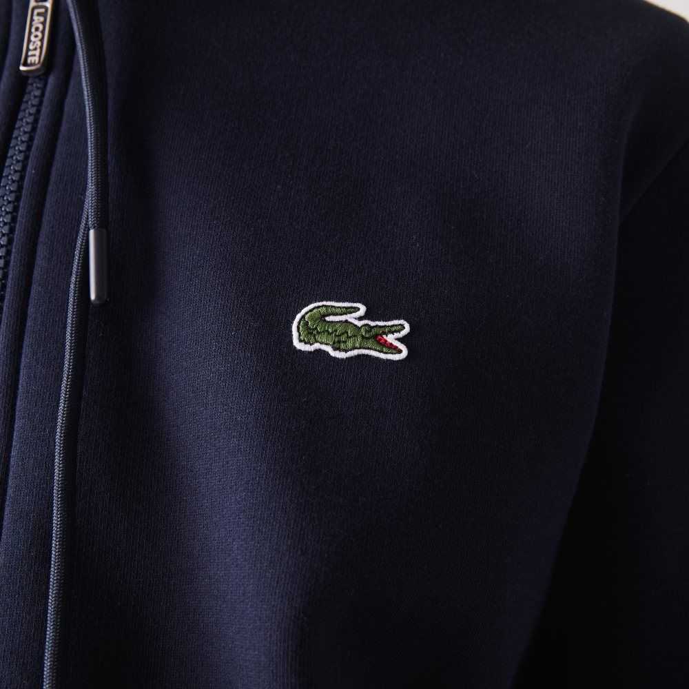 Lacoste Branded Bands Zippered Fleece Hoodie Marineblå Blå | 2570-KBWOA