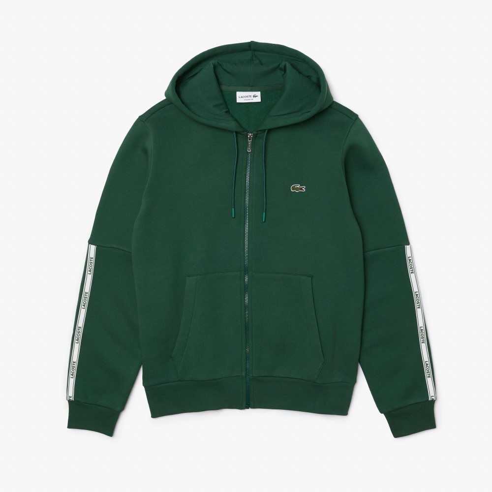 Lacoste Branded Bands Zippered Fleece Hoodie Grønn | 8760-FLOCG