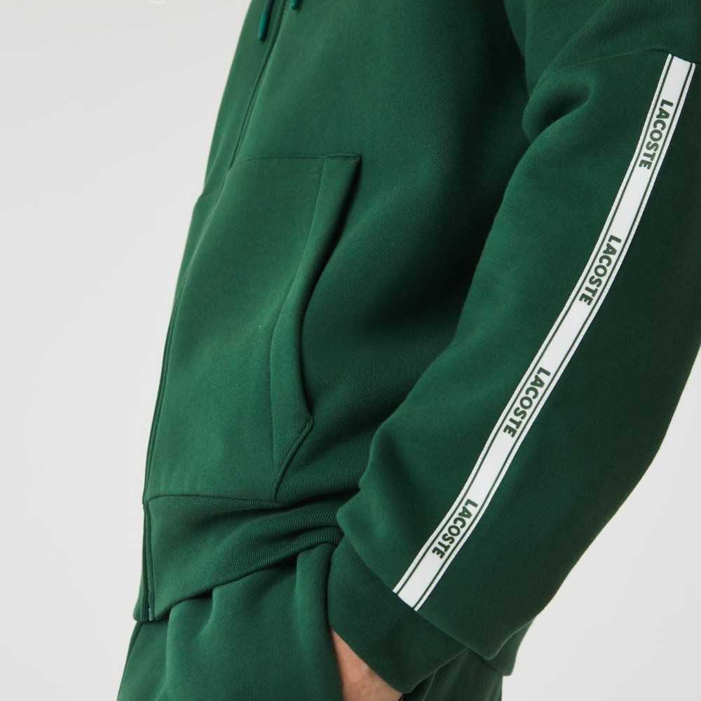 Lacoste Branded Bands Zippered Fleece Hoodie Grønn | 8760-FLOCG