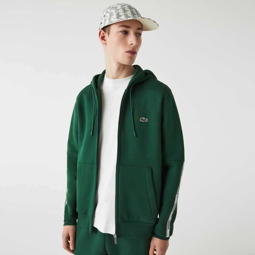 Lacoste Branded Bands Zippered Fleece Hoodie Grønn | 8760-FLOCG