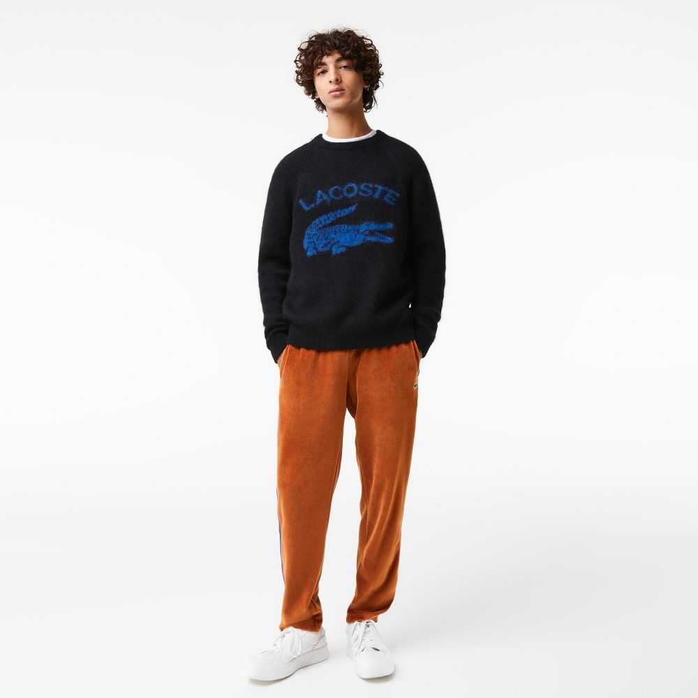 Lacoste Branded Contrast Crocodile Blend Alpaca Svarte Blå | 4630-AHQPD