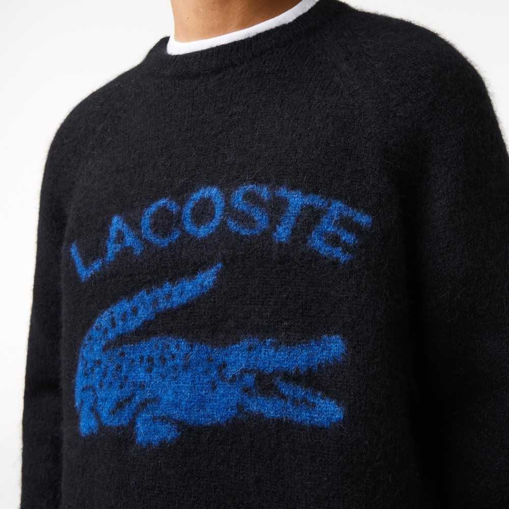 Lacoste Branded Contrast Crocodile Blend Alpaca Svarte Blå | 4630-AHQPD