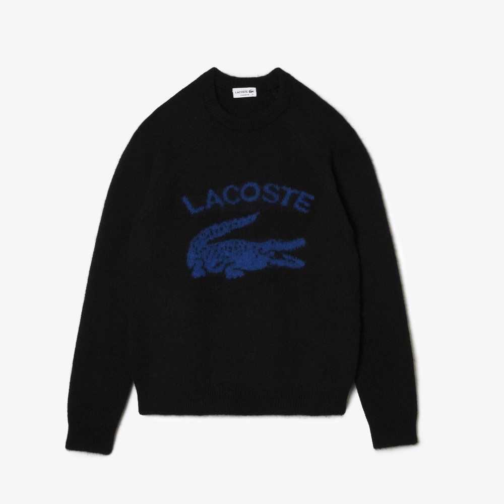 Lacoste Branded Contrast Crocodile Blend Alpaca Svarte Blå | 4630-AHQPD