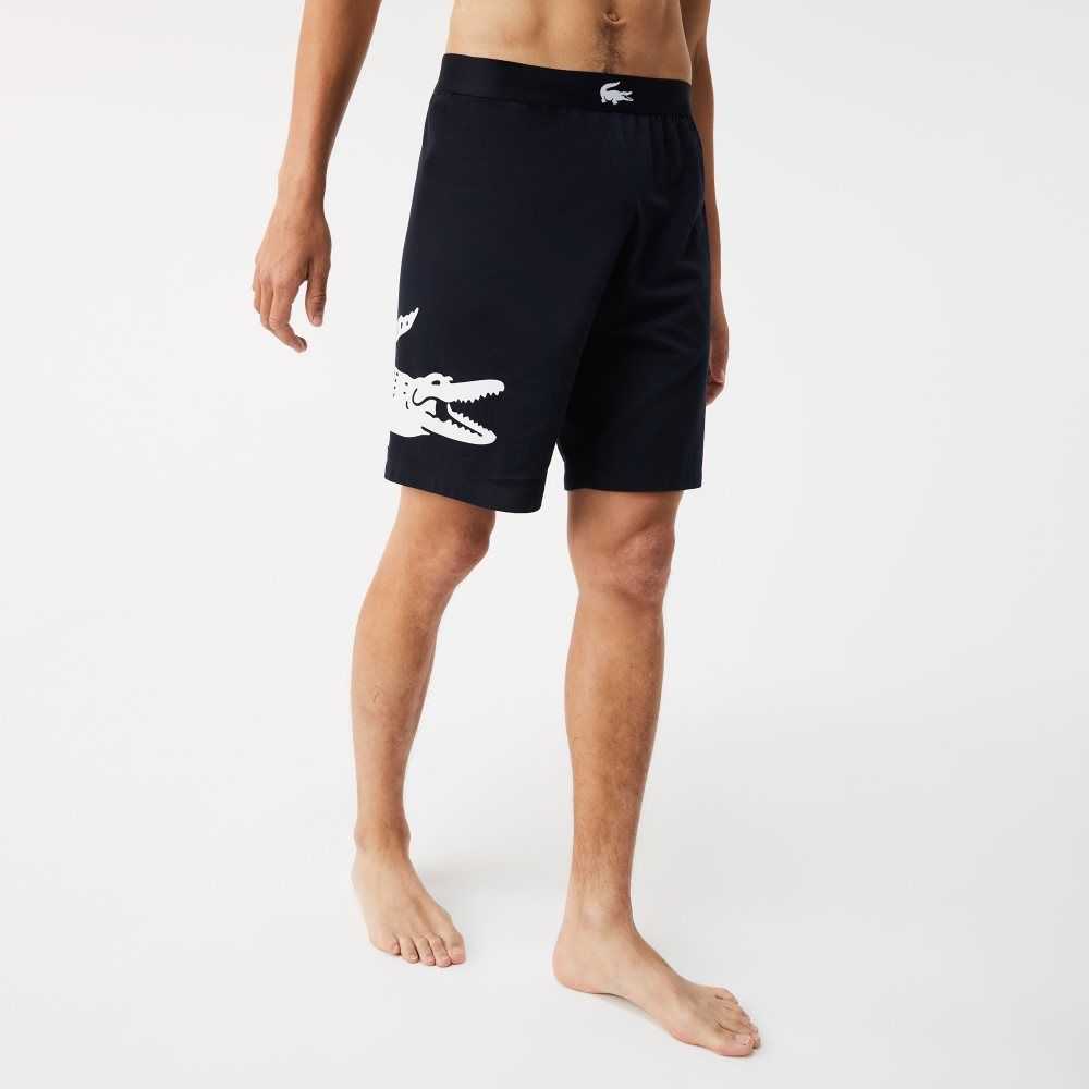 Lacoste Branded Stretch Bomull Lounge Shorts Marineblå Blå Hvite | 9034-XVFNS