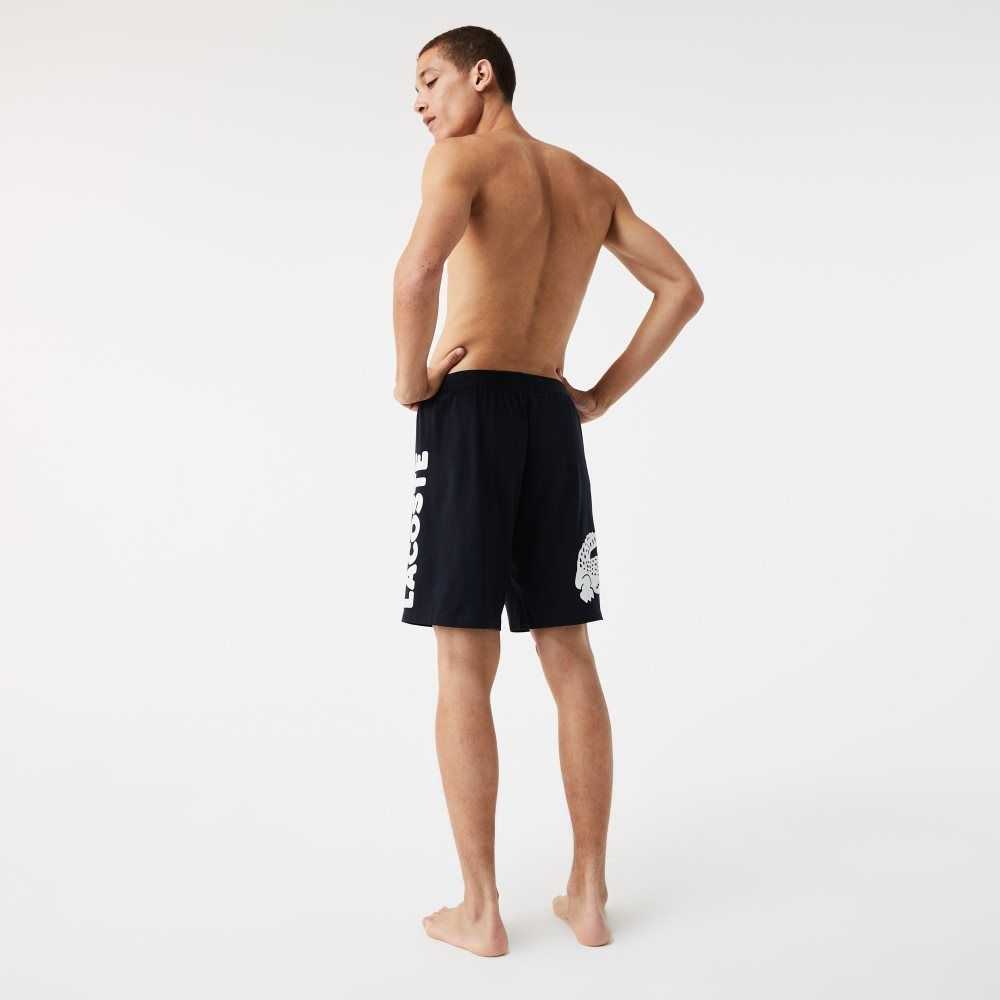 Lacoste Branded Stretch Bomull Lounge Shorts Marineblå Blå Hvite | 9034-XVFNS