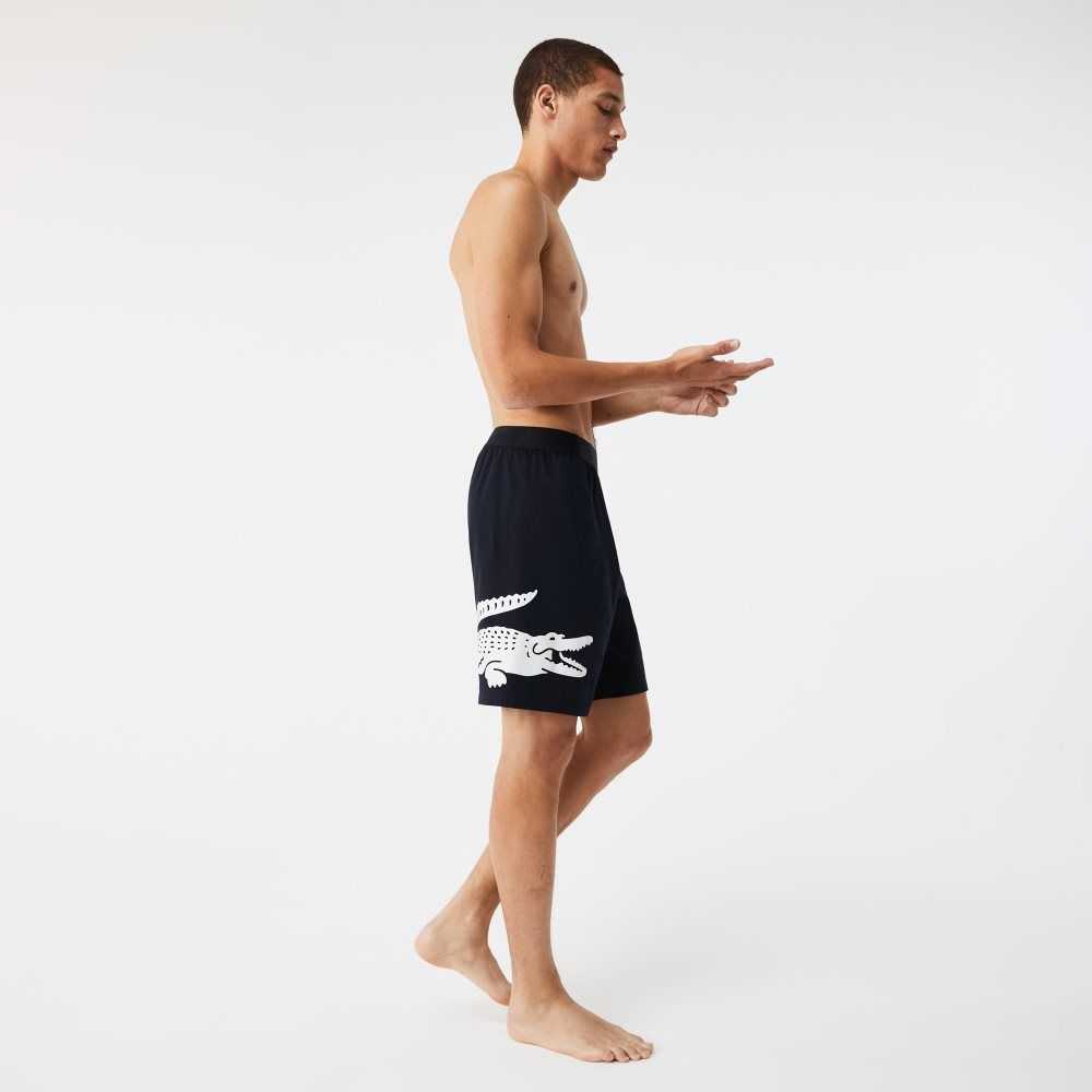 Lacoste Branded Stretch Bomull Lounge Shorts Marineblå Blå Hvite | 9034-XVFNS