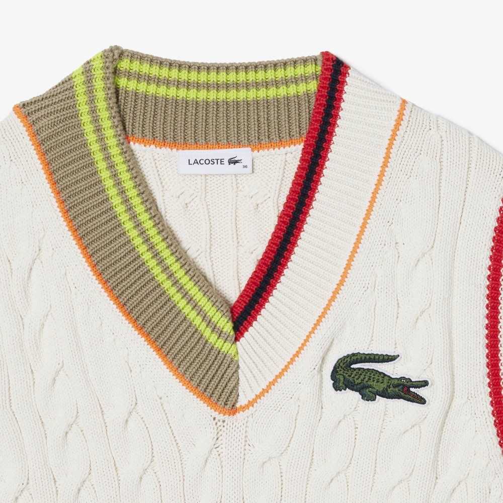 Lacoste Cable Knit Vest Hvite | 8956-YZTSQ