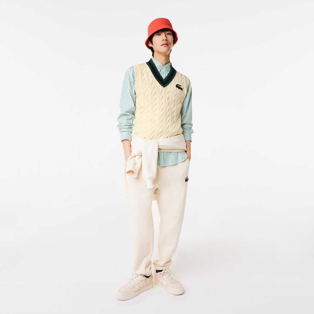 Lacoste Cable Knit Vest in Organic Bomull Hvite | 3926-OHTYV