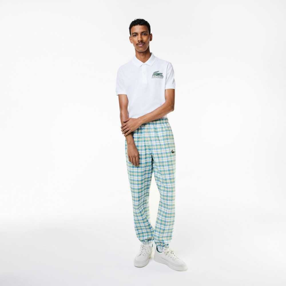 Lacoste Check Print Track Hvite | 4056-MLHYF