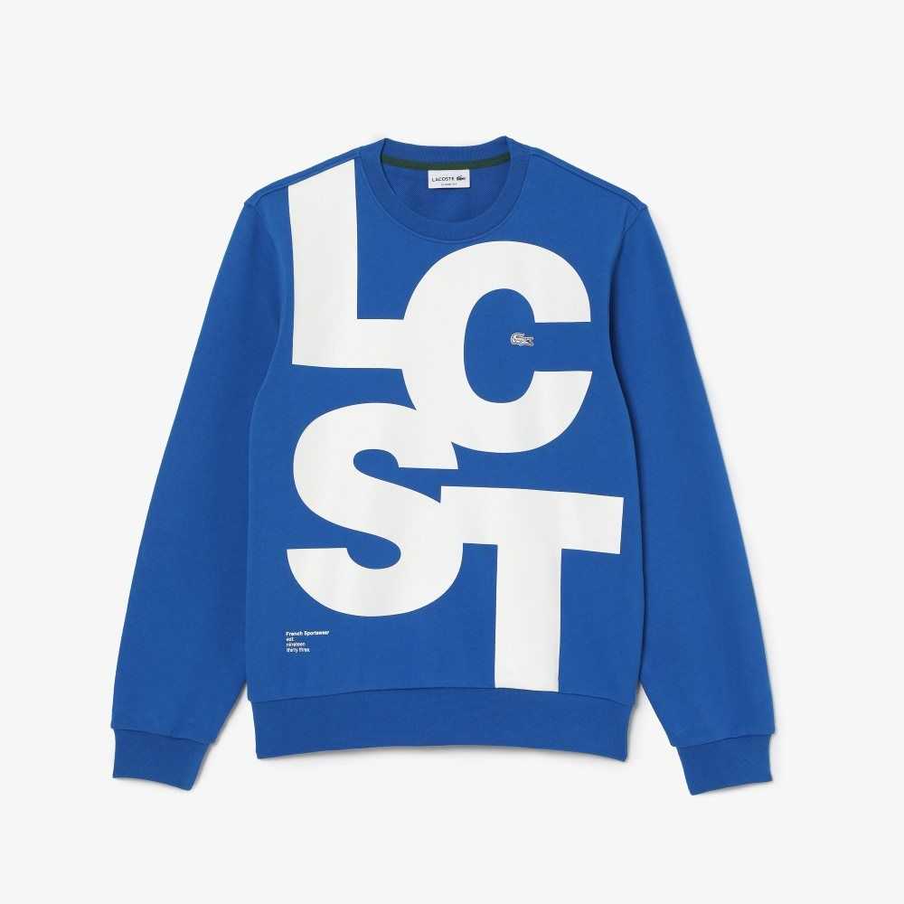 Lacoste Classic Fit Contrast Lettering Bomull Blå | 8145-ZCGLT