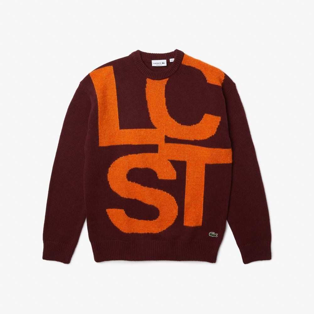 Lacoste Classic Fit Contrast Lettering Ull Burgunder Oransje | 7935-EKSXY