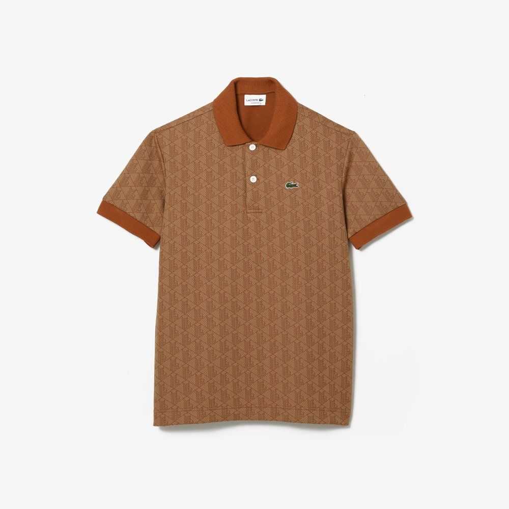 Lacoste Classic Fit Monogram Print Beige Brune | 3651-ALZYS