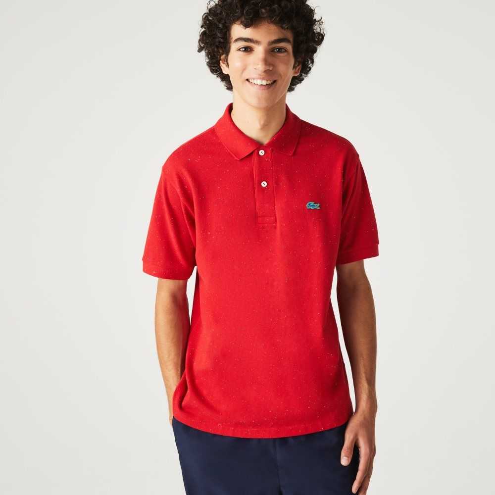 Lacoste Classic Fit Speckled Print Bomull Pique Rød | 6318-HLSNZ