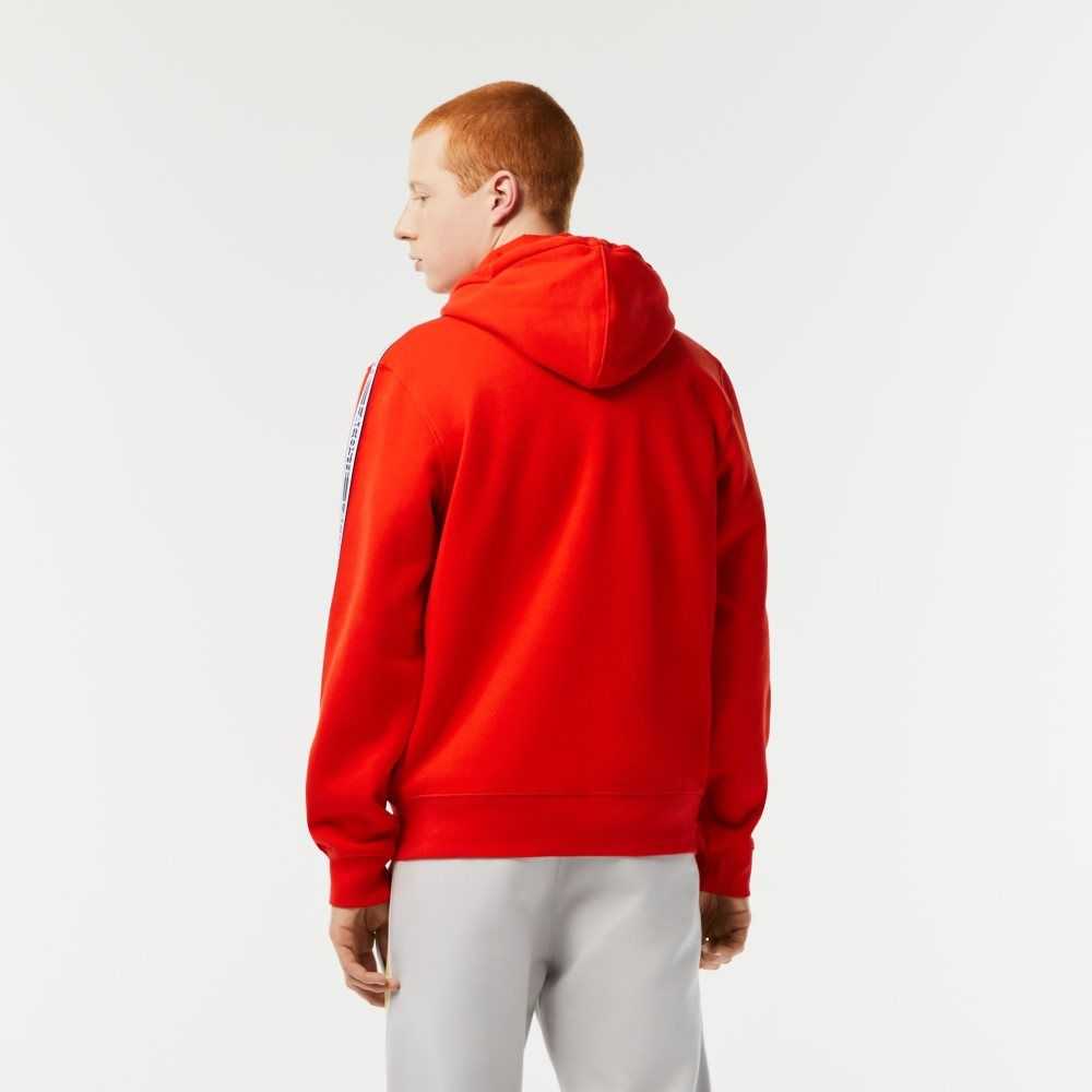 Lacoste Classic Fit Zipped Hoodie with Brand Stripes Rød | 1748-QAMJB