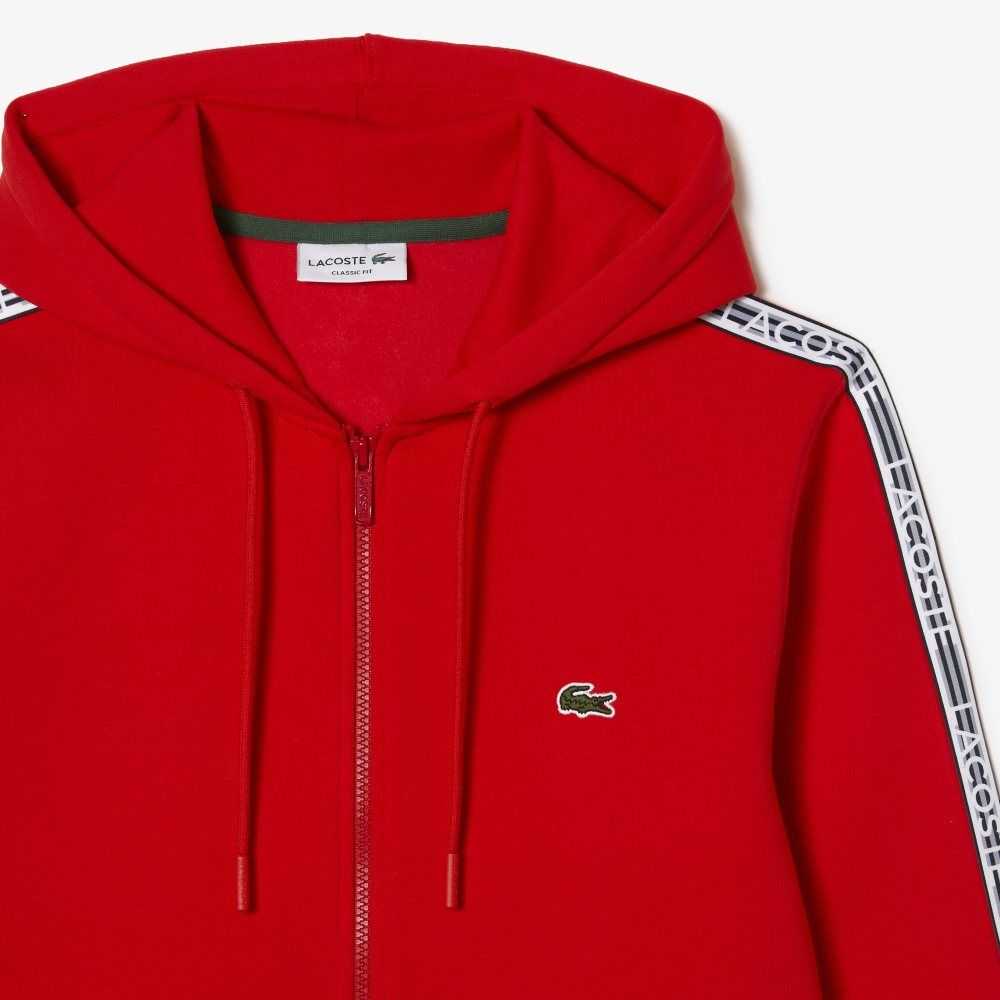 Lacoste Classic Fit Zipped Hoodie with Brand Stripes Rød | 1748-QAMJB