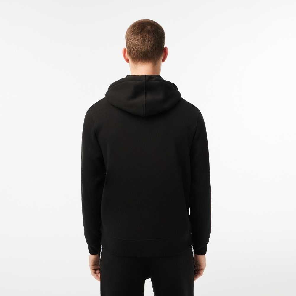 Lacoste Classic Fit Zipped Hoodie with Brand Stripes Svarte | 8160-INZOC