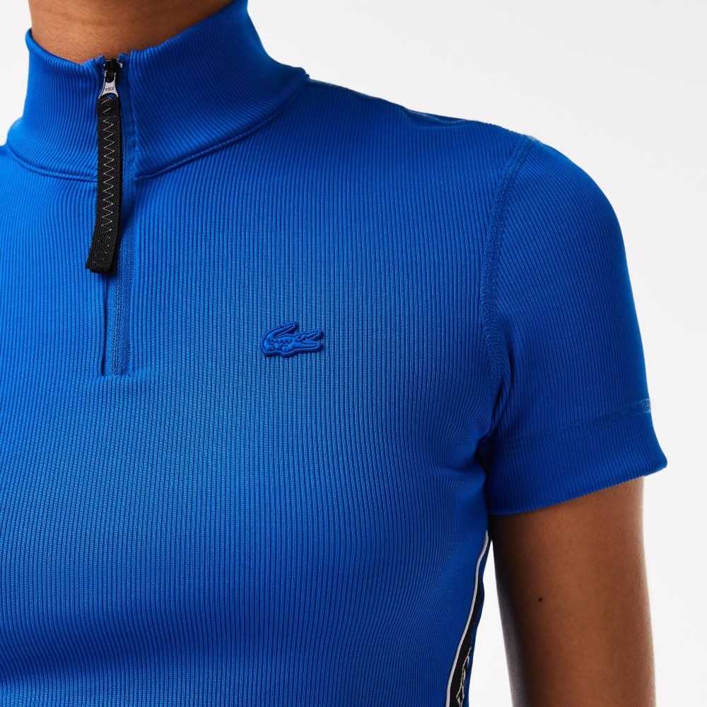 Lacoste Contrast Bands Zip Neck Blå | 4736-EOTHP