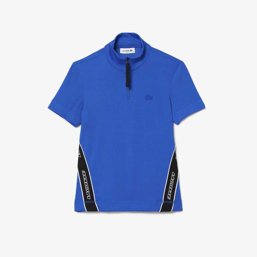 Lacoste Contrast Bands Zip Neck Blå | 4736-EOTHP