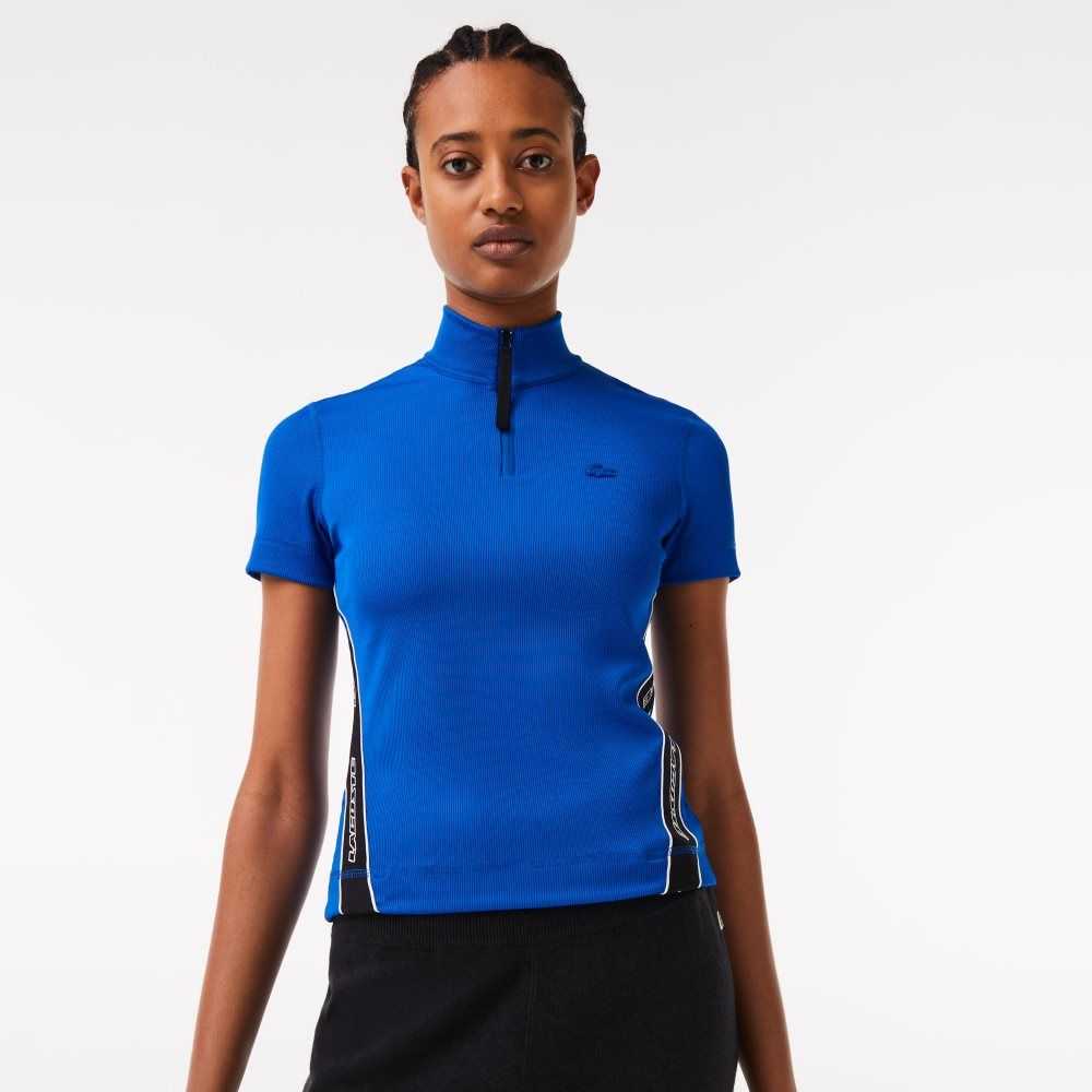 Lacoste Contrast Bands Zip Neck Blå | 4736-EOTHP