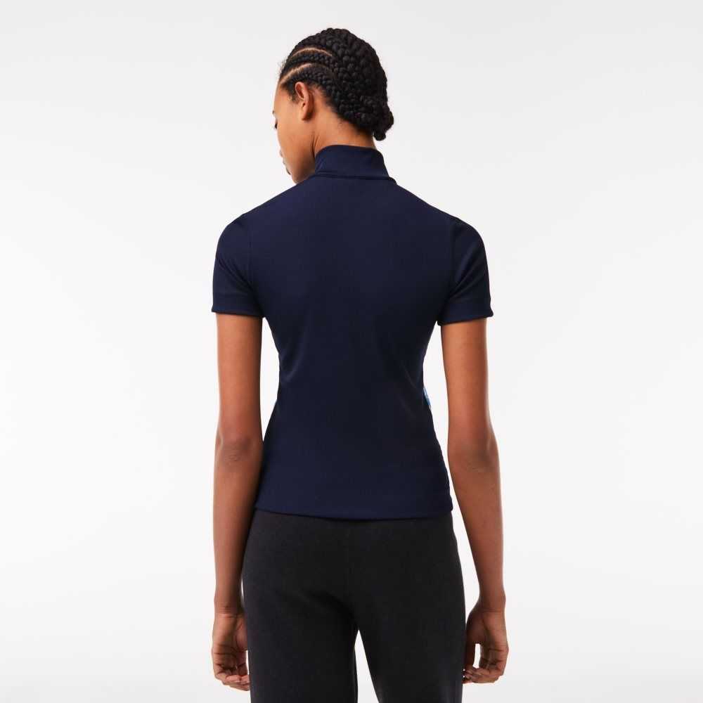 Lacoste Contrast Bands Zip Neck Marineblå Blå | 7683-MBNFE