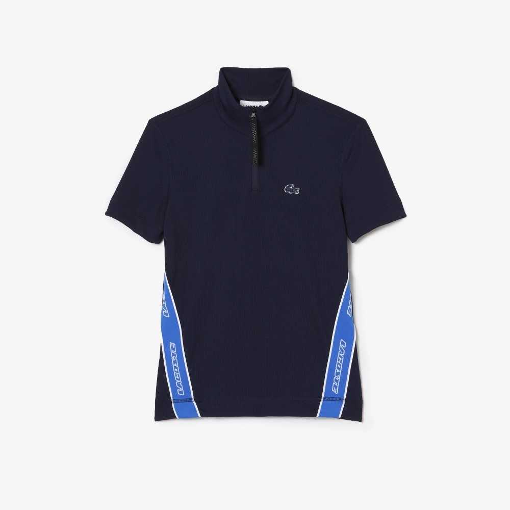 Lacoste Contrast Bands Zip Neck Marineblå Blå | 7683-MBNFE