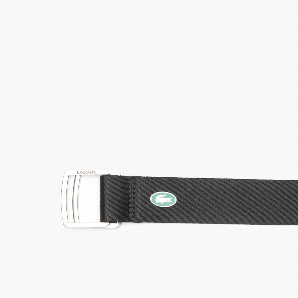 Lacoste Contrast Crocodile Canvas Belt Svarte | 5723-CEDHF