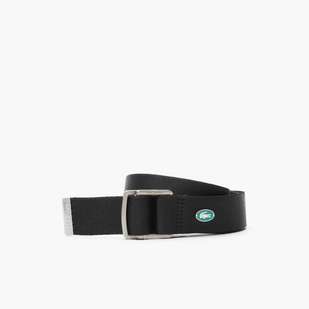 Lacoste Contrast Crocodile Canvas Belt Svarte | 5723-CEDHF