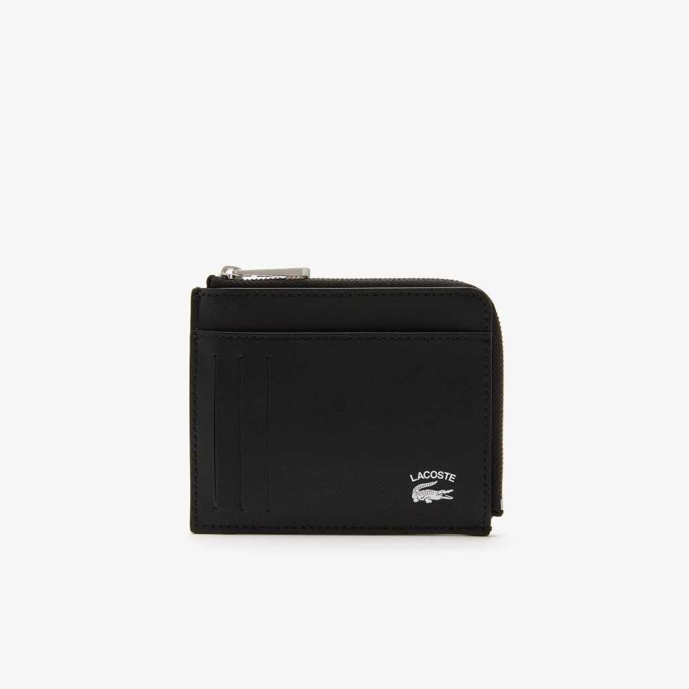 Lacoste Contrast Inscription Zip Card Holder Svarte | 0219-EPMIK