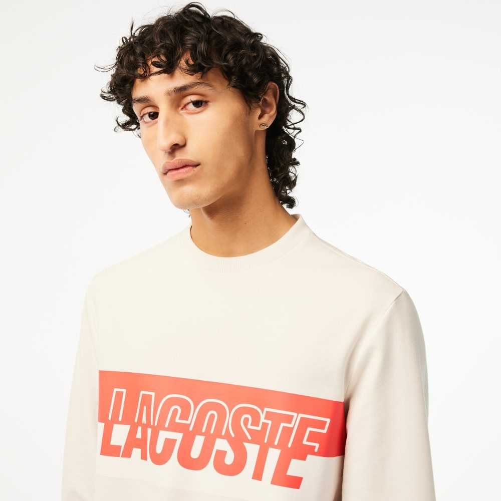 Lacoste Contrast Logo Print Fleece Sweatshirt Beige | 3978-QNLMJ