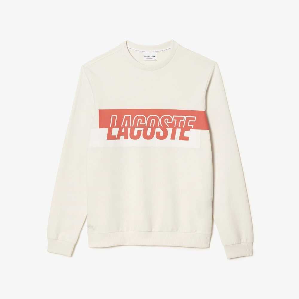 Lacoste Contrast Logo Print Fleece Sweatshirt Beige | 3978-QNLMJ