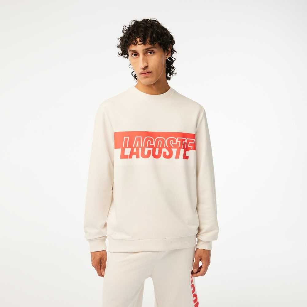 Lacoste Contrast Logo Print Fleece Sweatshirt Beige | 3978-QNLMJ