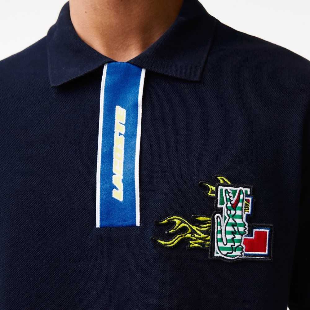 Lacoste Contrast Placket And Crocodile Badge Marineblå Blå | 6972-QKAMF