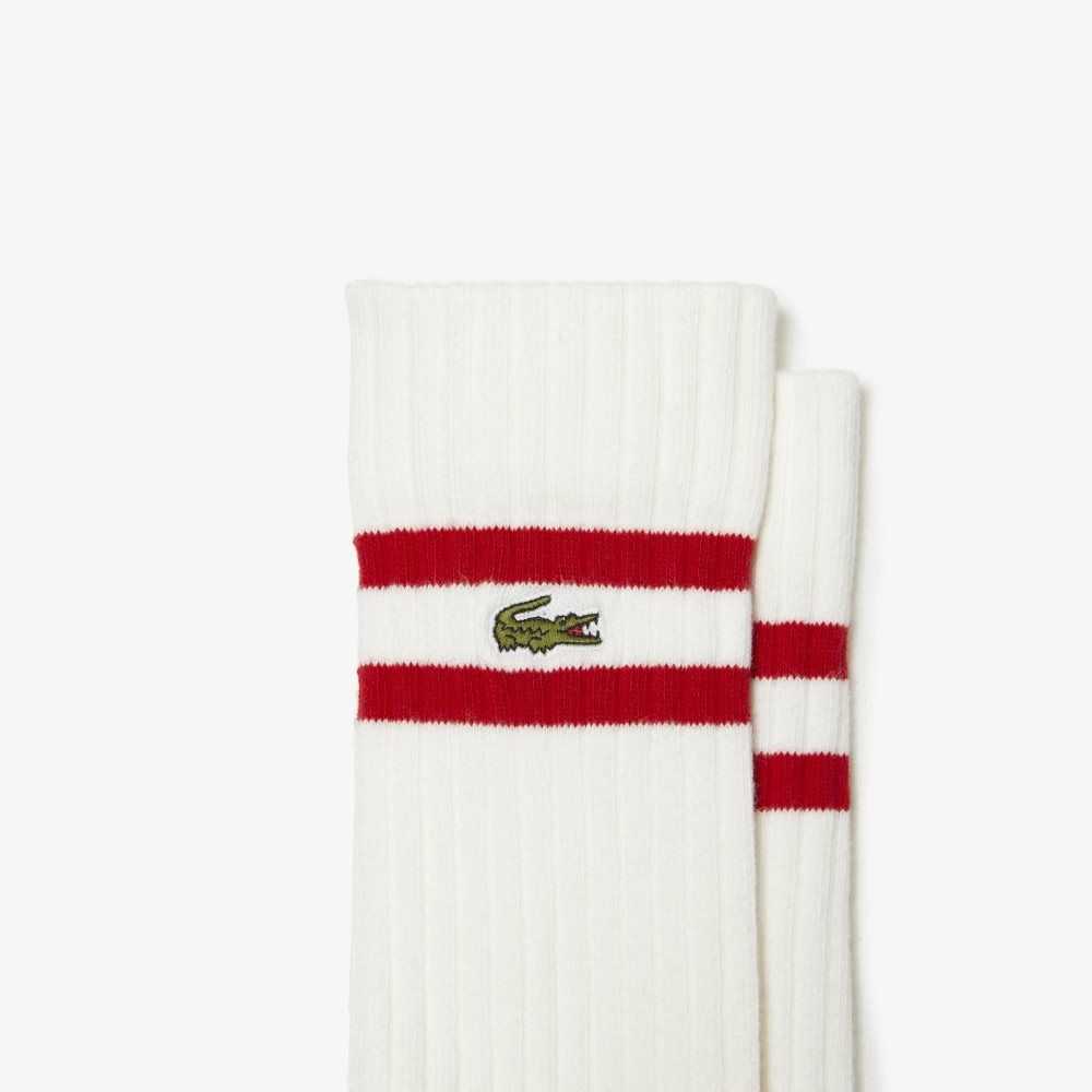 Lacoste Contrast Stripete Ribbet Knit Rød Hvite | 7602-CUHGP