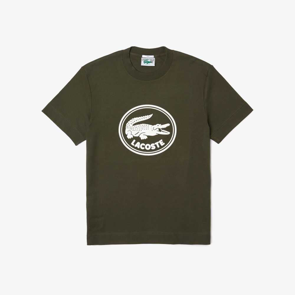 Lacoste Crew Neck 3D Printed logo Bomull Khaki Grønn | 4162-BRPEX