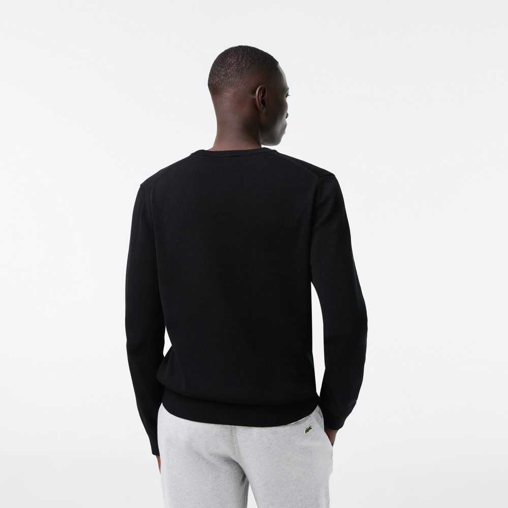 Lacoste Crew Neck Bomull Svarte | 7053-JEXRA