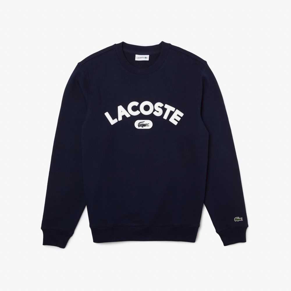 Lacoste Crew Neck Branded Terry Marineblå Blå | 4597-MCUPJ