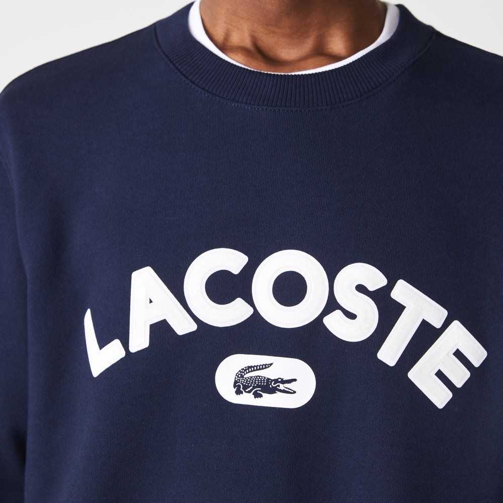 Lacoste Crew Neck Branded Terry Marineblå Blå | 4597-MCUPJ