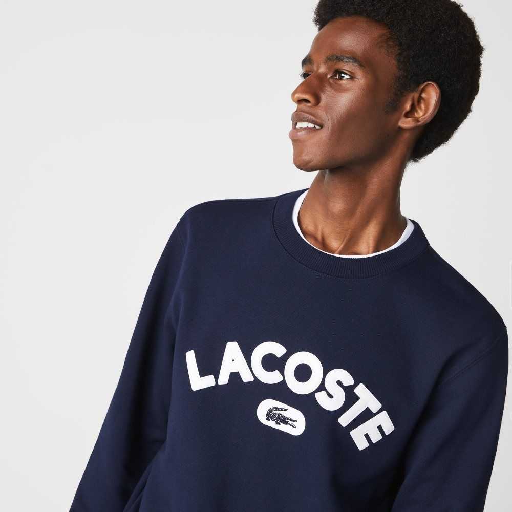 Lacoste Crew Neck Branded Terry Marineblå Blå | 4597-MCUPJ