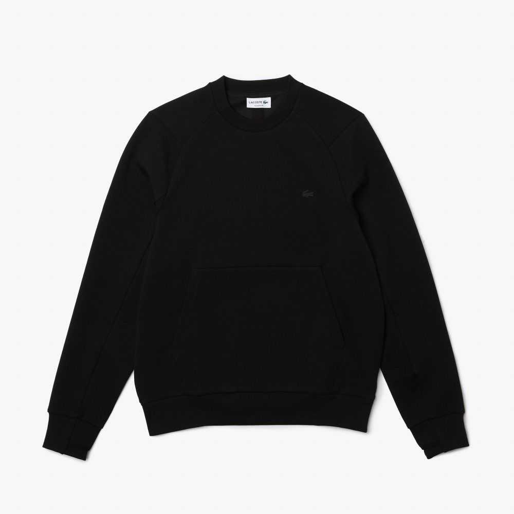 Lacoste Crew Neck Kangaroo Pocket Bomull Blend Svarte | 9362-VPYAK