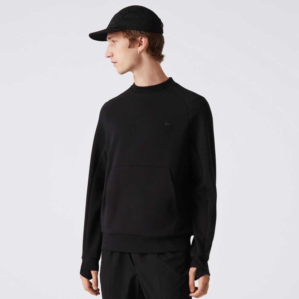 Lacoste Crew Neck Kangaroo Pocket Bomull Blend Svarte | 9362-VPYAK