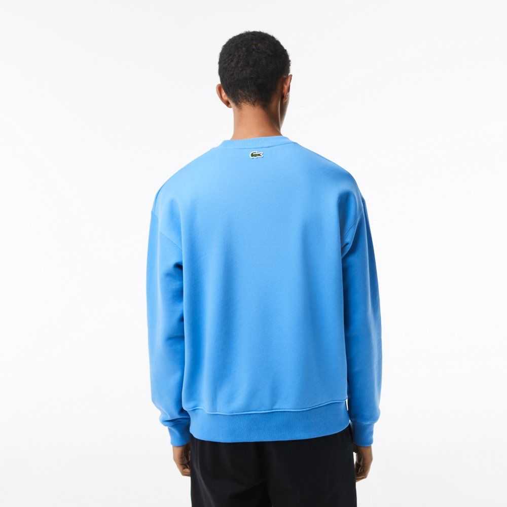 Lacoste Crew Neck Loose Fit Croc Print Blå | 1847-JCIXA