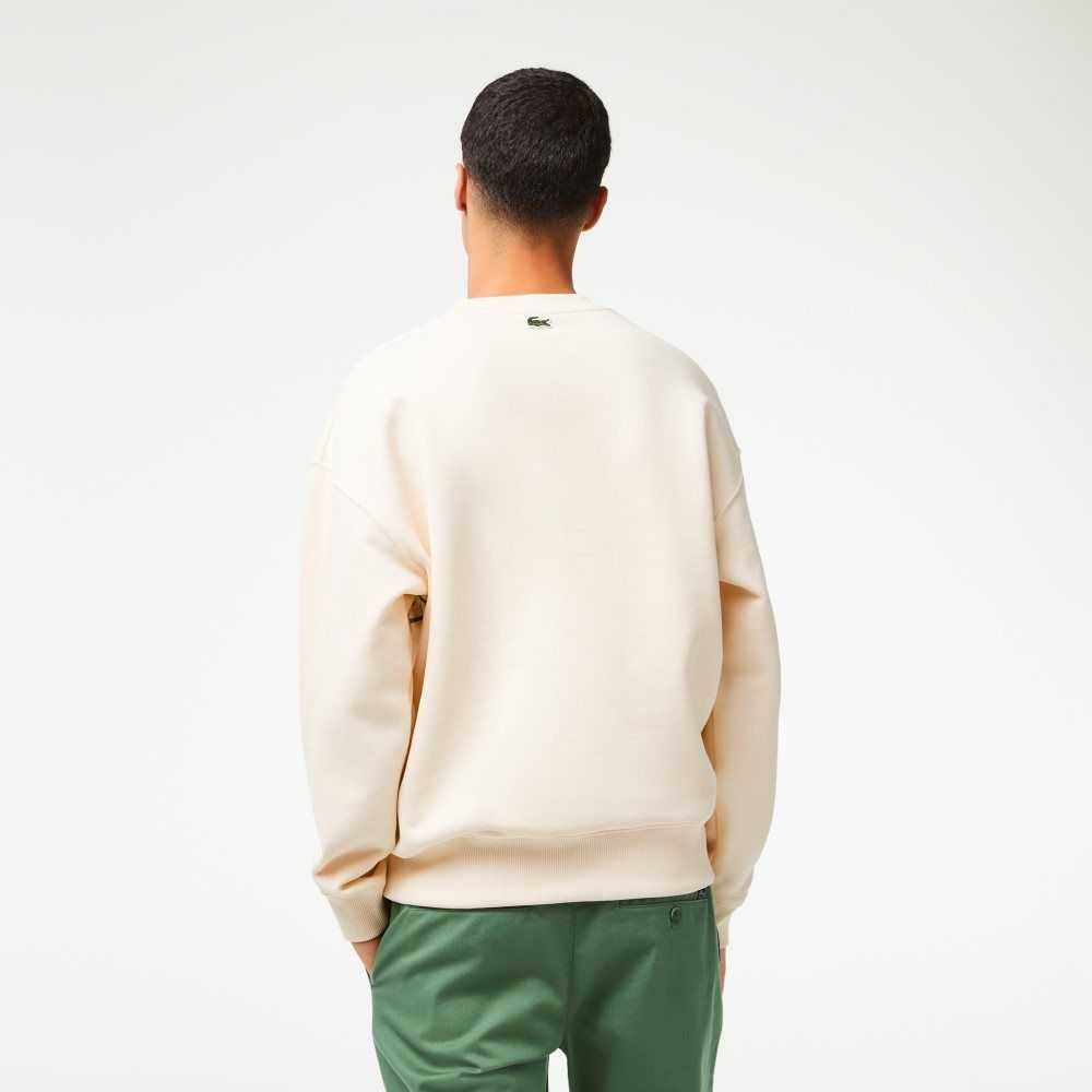 Lacoste Crew Neck Loose Fit Croc Print Hvite | 6251-JCFHW